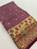Light Pink Pure Tussar Paithani Designer Saree - AU12