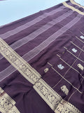 Premium Semi Mysore Silk sarees with silver and gold weavings and contrast blouse piece🌹-AU9