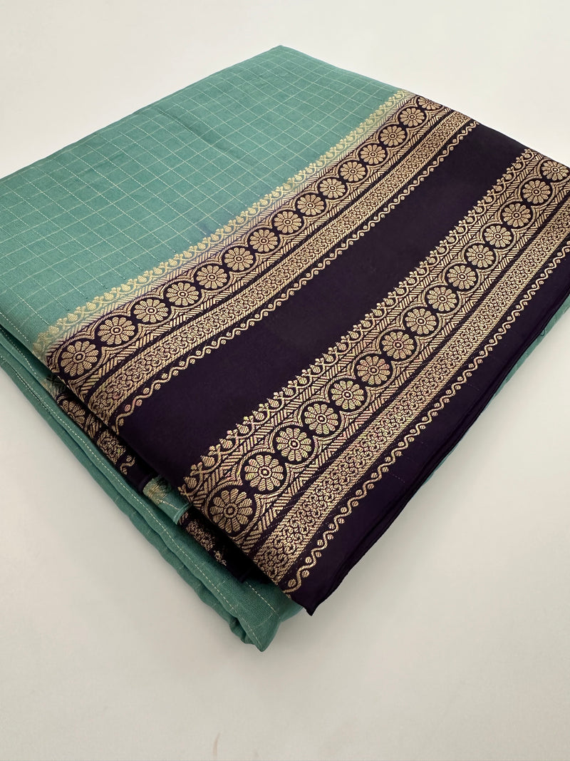Banarsi Viscose Sarees in contrast border and contrast blouse piece comes in checkered pattern 🌹- AU-17