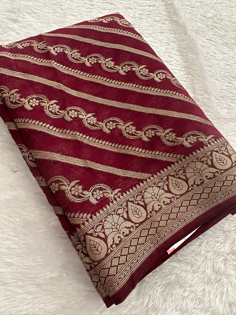 Premium Laser Chiffon Saree – Brown AU26