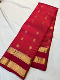 RANI PINK GOLD JARI MICRO CHECKS AND SMALL BUTTIES WITH BENTEX BORDER PUREMIX KANCHI SILK SAREE