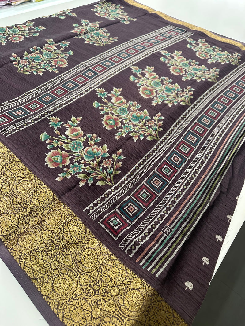 Crush Crape Chiffon Printed Sarees With self Butti Printed Blouse Piece🌹- J29