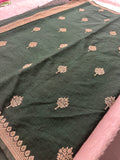 Green Linen Heritage Designer Saree with Butta - AU18