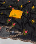 Soft Rangoli silk saree with embroidery work all over saree and beautiful  flower  design and real  mirror work with cut work border    Blouse - beautiful contract rangoli silk blouse with embroidery work