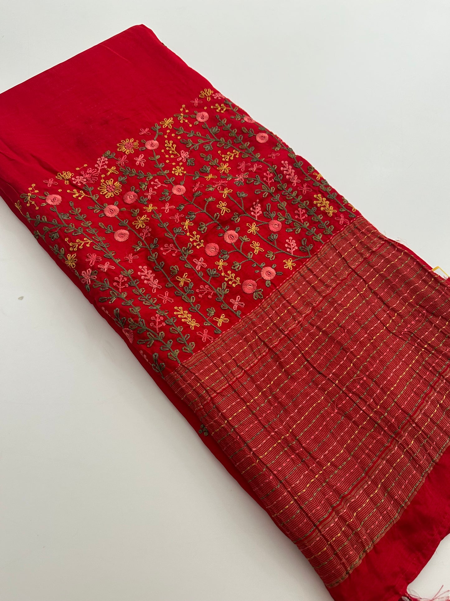 Pure Tussar Silk With Katha Work and Embroidery Buttas in Premium Finishing🦋 🌹-JU16