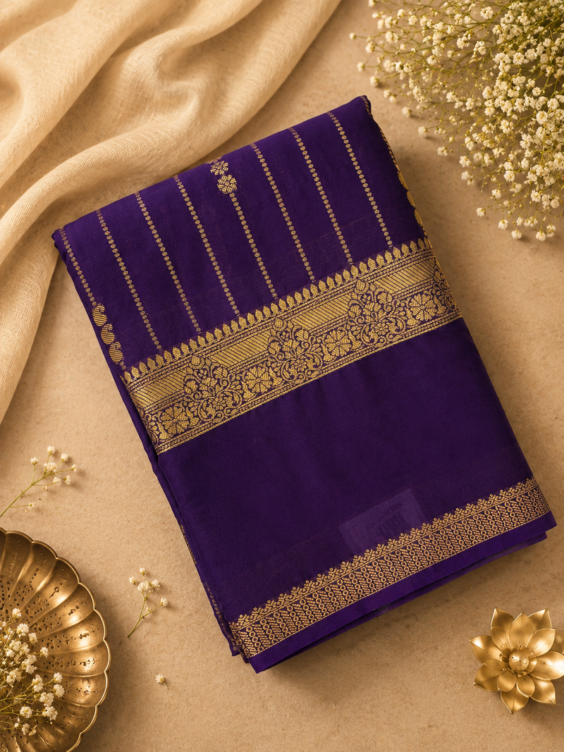 PURPLE STRIPE SEMI CREPE SILK SAREE-J17