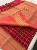 Premium Georgette Sarees In Checks Zari and Small Border with Contrast Blouse Piece 🌹-JU18