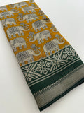 Yellow X Green Soft Printed Kalamkari Chanderi Saree