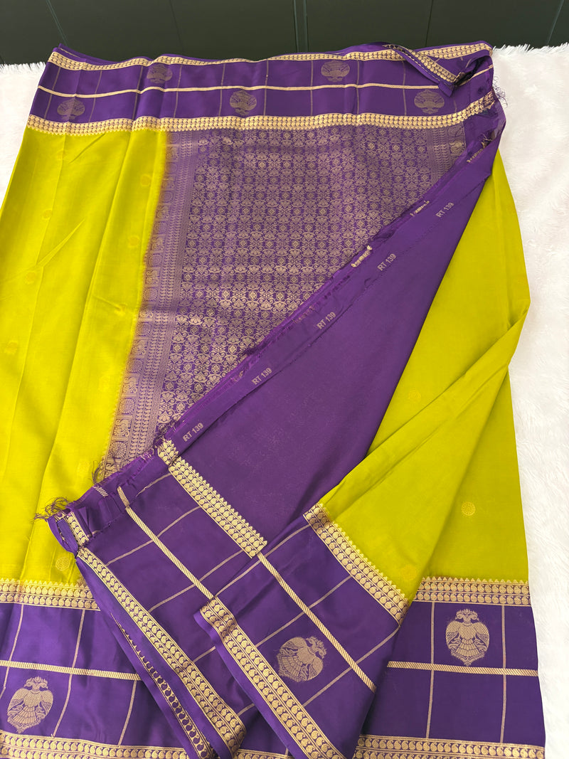 Semi Crepe Silk Saree - Mehendi Green x Navy Blue (J29)