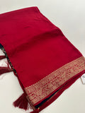 Pink Banarsi Crape Silk Fancy Saree contrast embroidery blouse piece-AU24