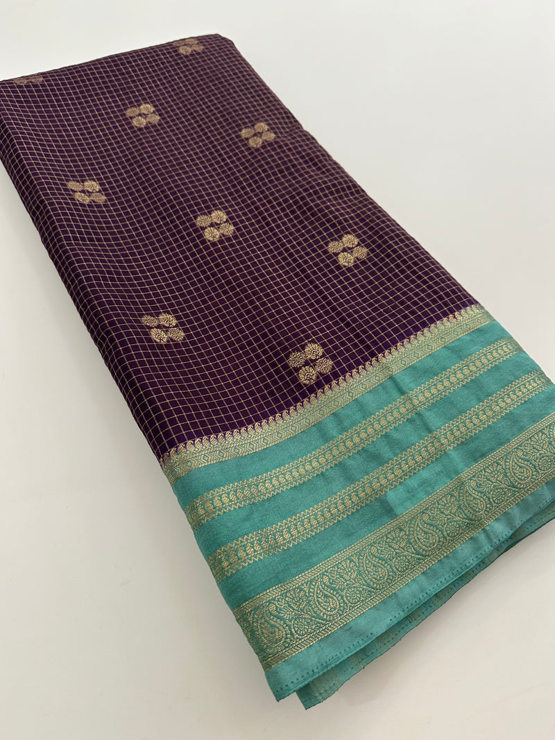 Semi Mysore Silk Checks Saree with Butta-AU16