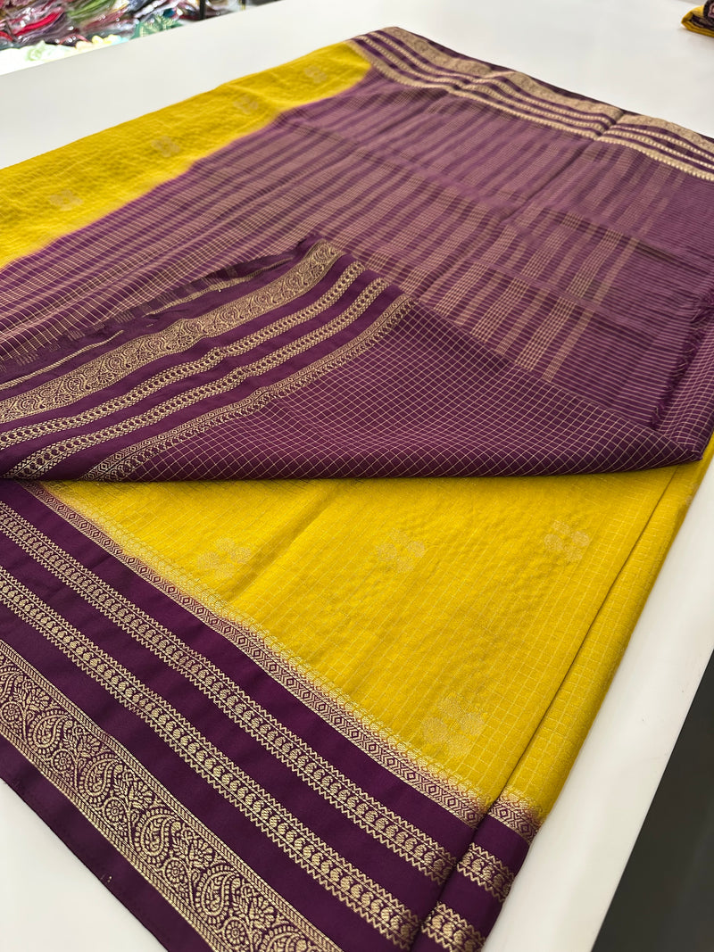 Semi Mysore Silk Checks Saree with Butta-AU16