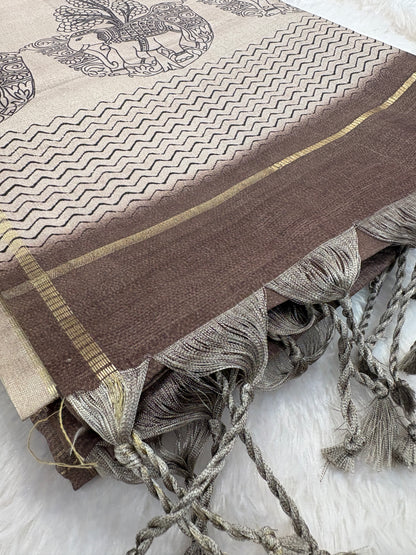 Kalamkari Tussar Fancy Saree-M101