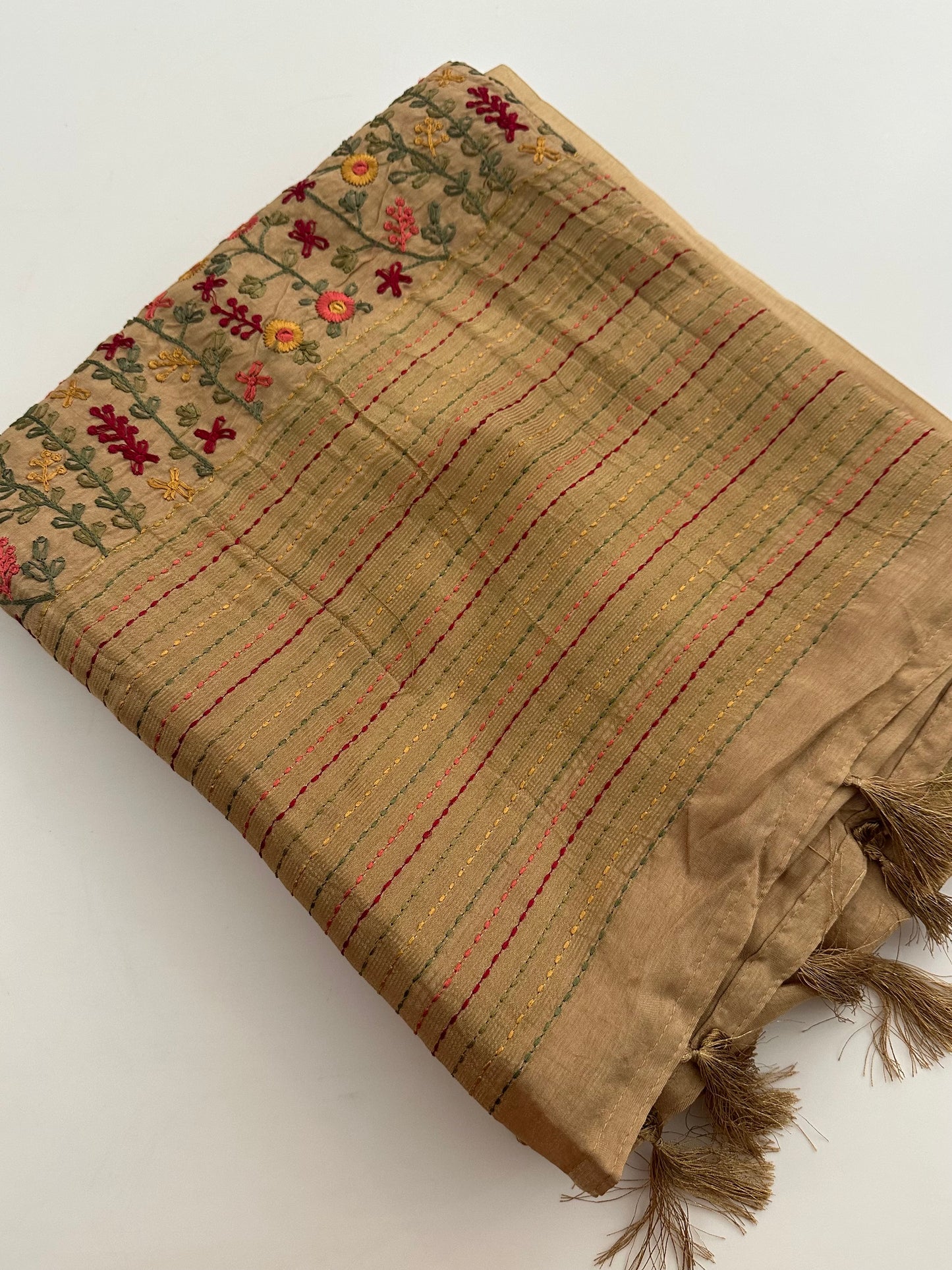 Pure Tussar Silk With Katha Work and Embroidery Buttas in Premium Finishing🦋 🌹-JU16