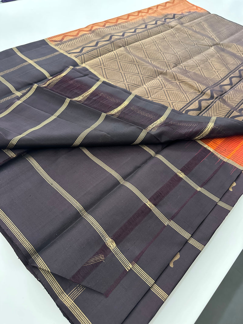 Designer Pure Kanchi Silk Orange x Brown -AU4
