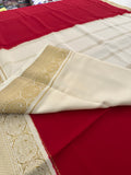 Red x White 120 GSM Mysore Crepe Silk Saree - AU8