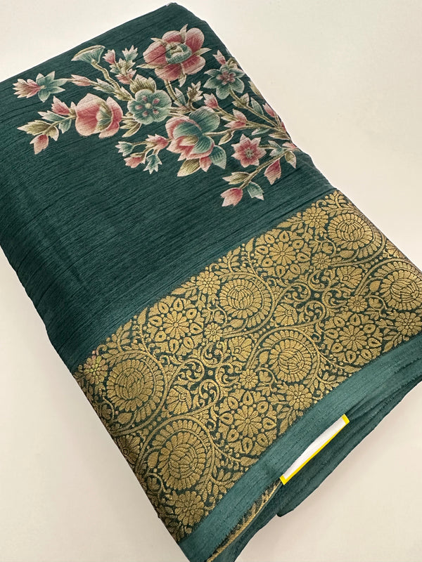Crush Crape Chiffon Printed Sarees With self Butti Printed Blouse Piece🌹- J29