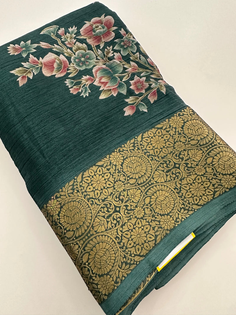Crush Crape Chiffon Printed Sarees With self Butti Printed Blouse Piece🌹- J29