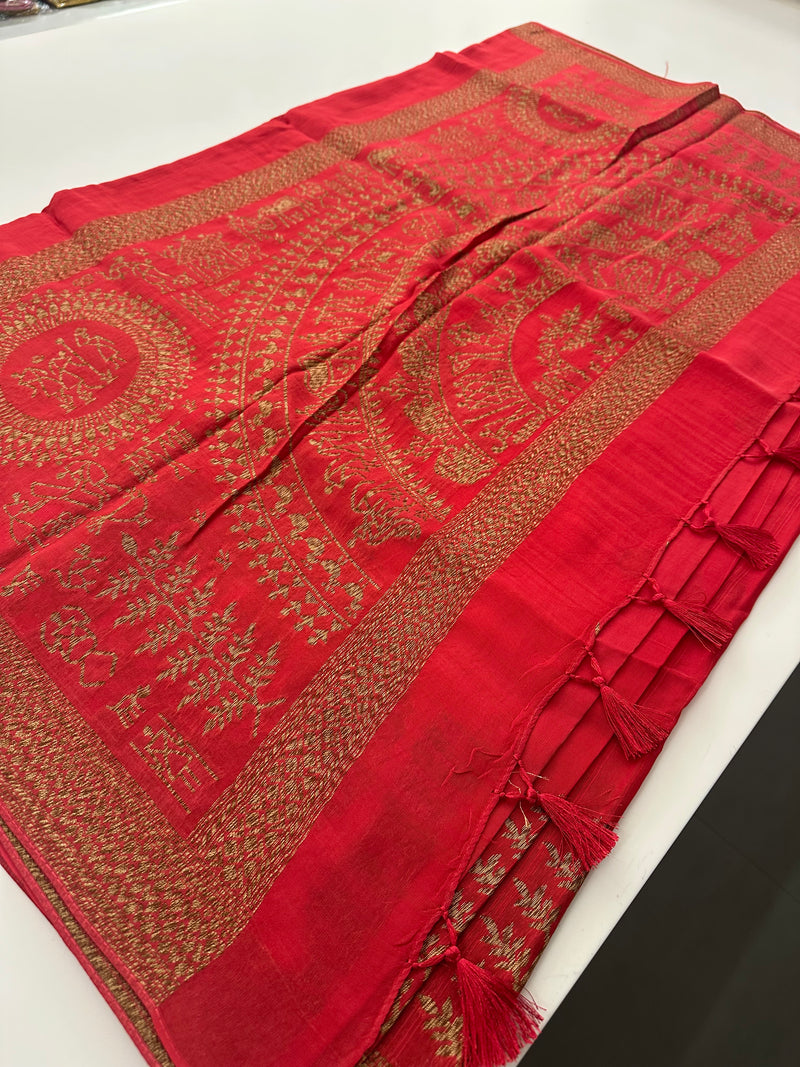 Jute Tussar Designer Sarees beautiful colour combinations🌹-AU9