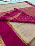 Crepe Silk Brocade Fancy Saree,, contrast border and contrast blouse piece 🌹 - AU10