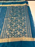 PEACOCK BLUE STRIPE SEMI CREPE SILK SAREE-J17