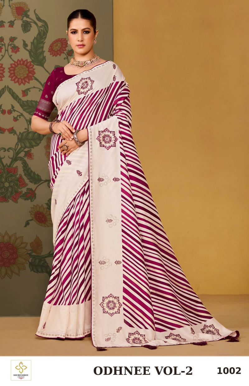 ODHNEE VOL-2 1002 - Purple Tussar Silk Lahariya Saree