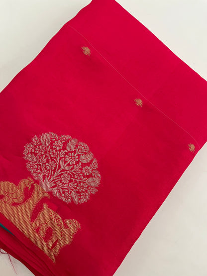 Banarasi Raspberry crepe silk