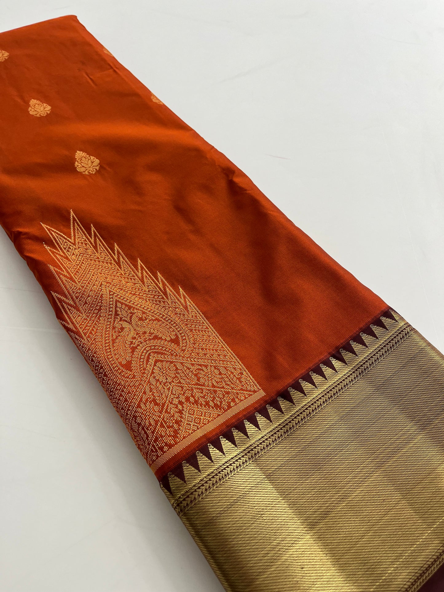 Rust orange x deep wine semi Pattu saree