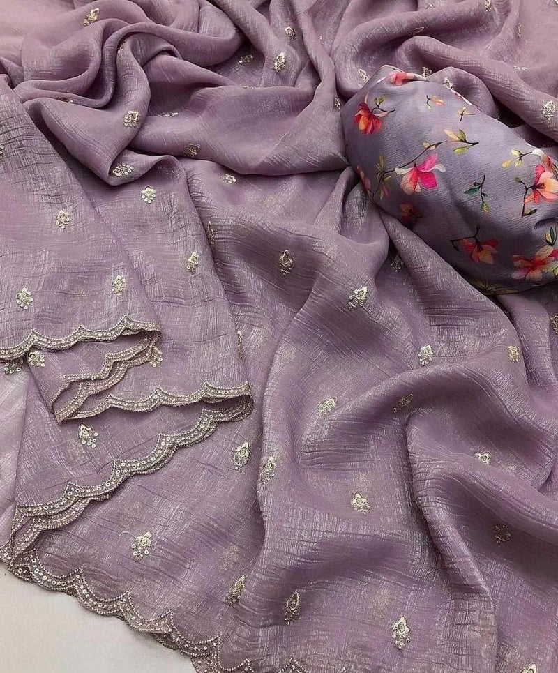 Georgette crush with embroidery work butti comes with embroidery work arka border J18