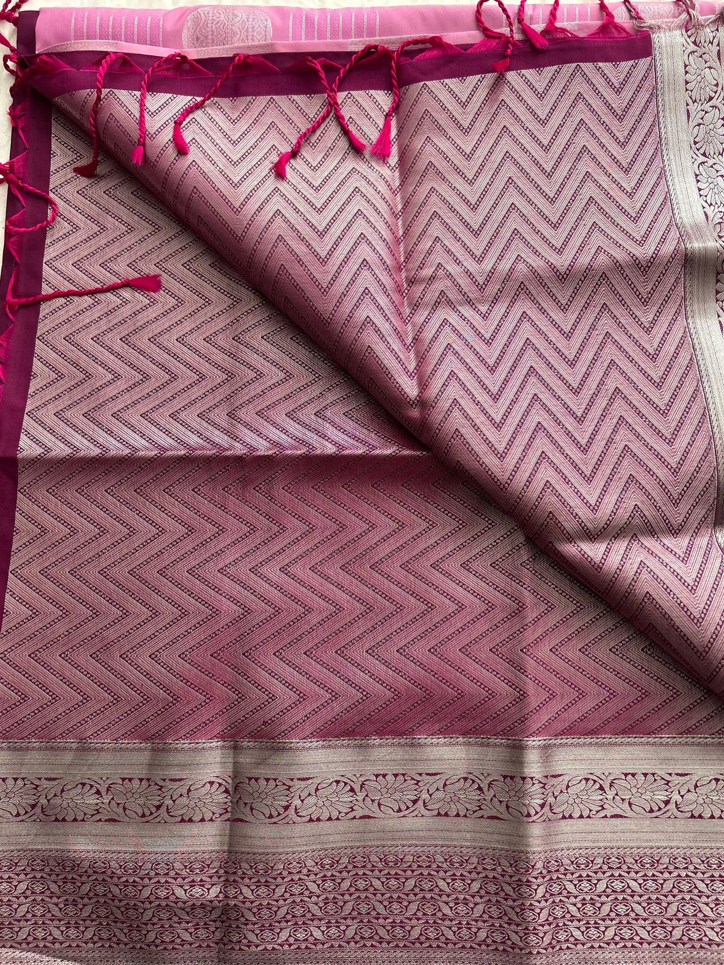 Ananta semi silk saree-Baby Pink X Wine