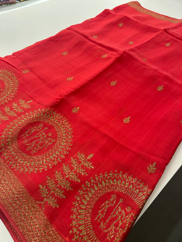 Orange Designer Jute Tussar Saree - AU9