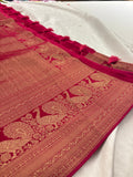 Rani pink crepe banaras saree with peacock buttas and big rich border,, comes with fancy self blouse,, beautiful feel fall fabric🌹 🌹-AU3