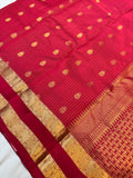RANI PINK GOLD JARI MICRO CHECKS AND SMALL BUTTIES WITH BENTEX BORDER PUREMIX KANCHI SILK SAREE