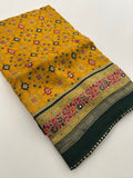 Crush Patola Bandhini Saree – Yellow X Green AU24
