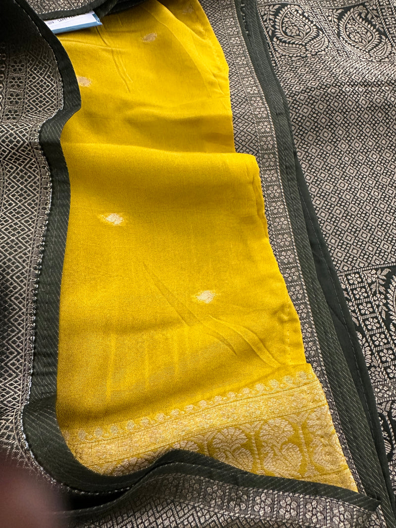 Olive x Yellow Tussar Designer Saree with Mango Butta All Over JU24