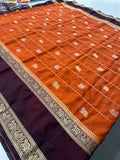 Premium Semi Mysore Silk sarees with silver and gold weavings and contrast blouse piece🌹-AU9