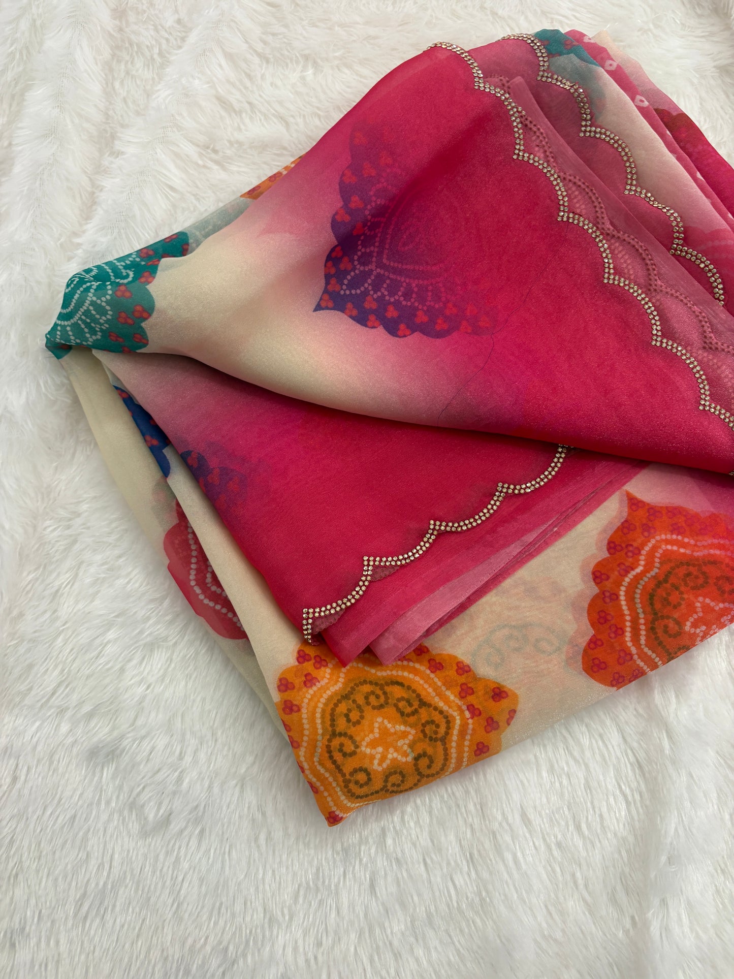 Off White Bandini Pastel Organza Designer Saree