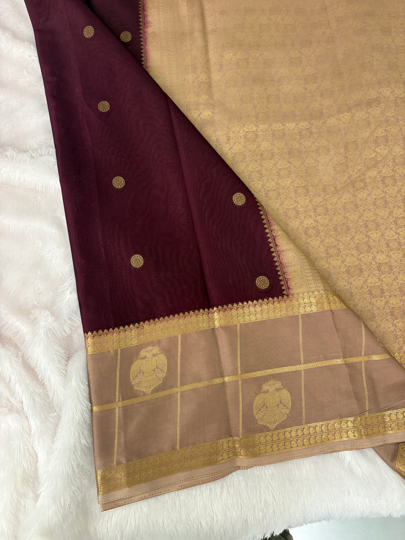 Semi Crepe Silk Saree - Brown x Beige (J29)