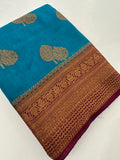 Blue x Purple Tussar Cotton Saree with Double Leaf Butta All Over JU24