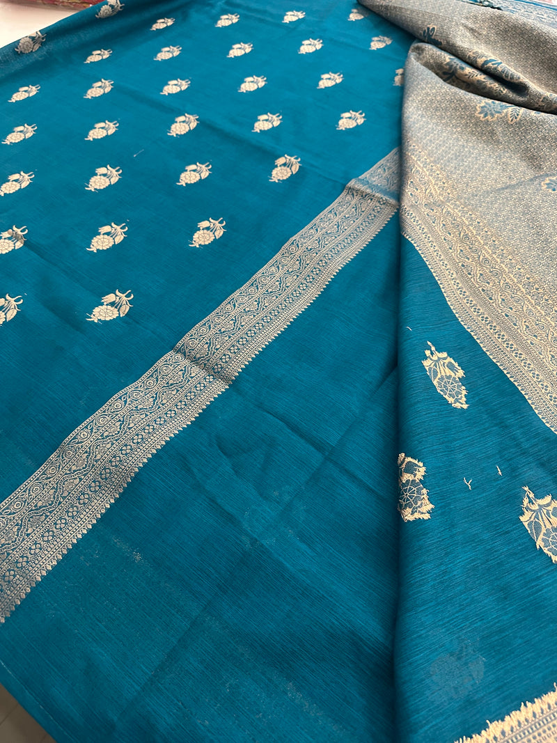 Venkatagiri fancy soft Linen Cotton sarees with self blouse and fancy Border and Butties all over🌹 - AU12