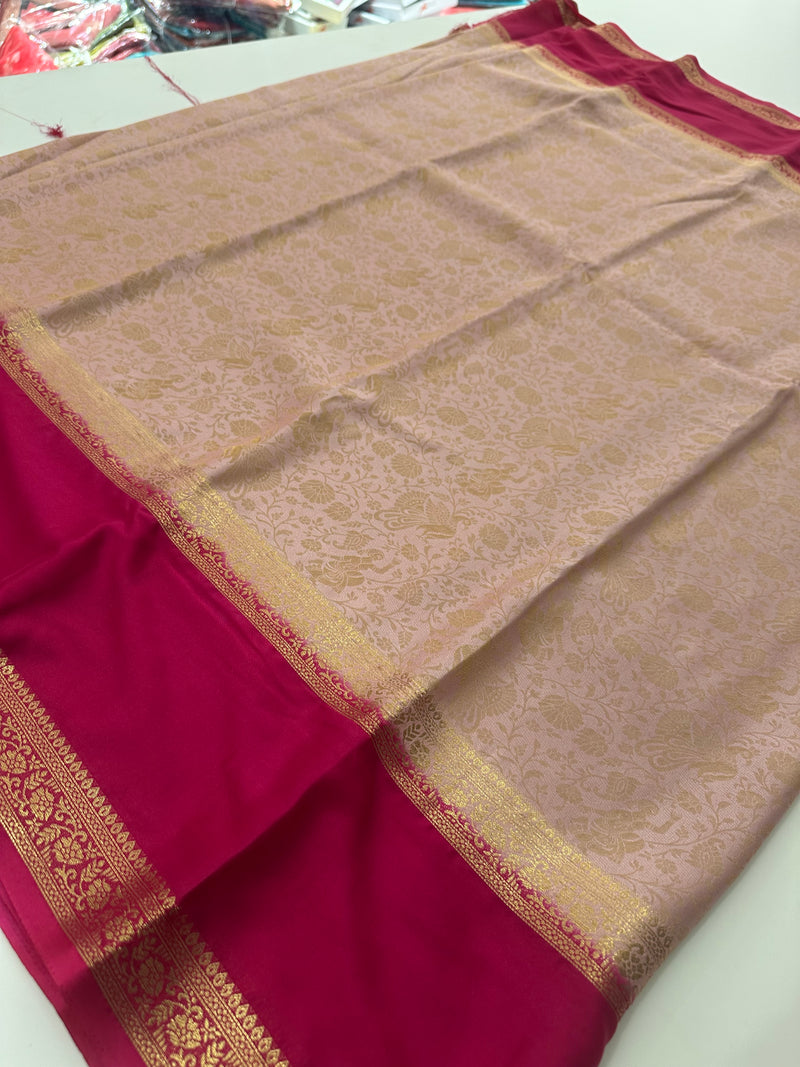 Crepe Silk Brocade Fancy Saree,, contrast border and contrast blouse piece 🌹 - AU10