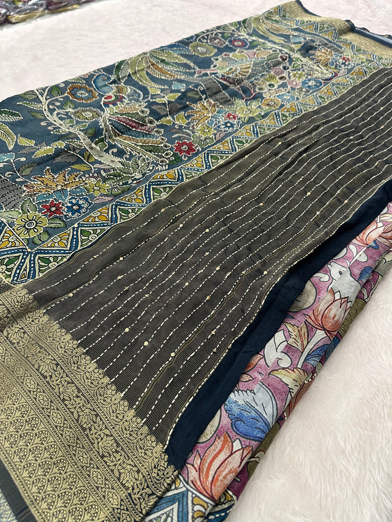 Katha Work Pure Chanderi Mul Saree🔥❣️-JU11