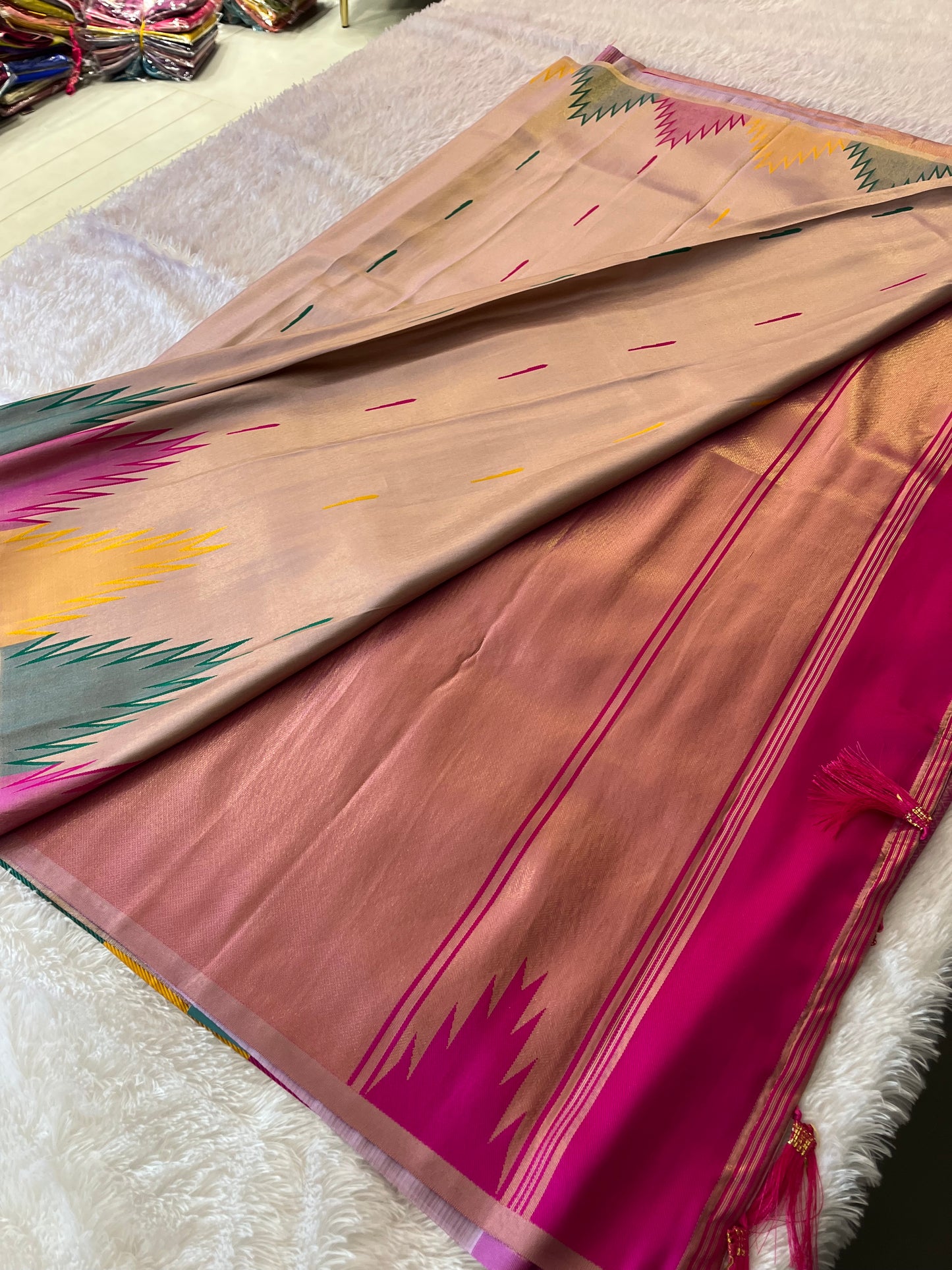 Gold Tissue Silk Temple Design-1028