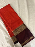JU22 Rust Checks Crepe Saree with Brown Contrast Border Blouse