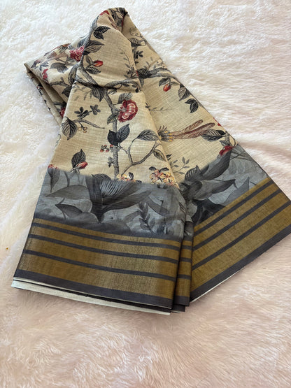 Digital printed Tussar saree