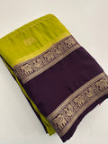 Premium Semi Mysore Silk sarees with silver and gold weavings and contrast blouse piece🌹-AU9
