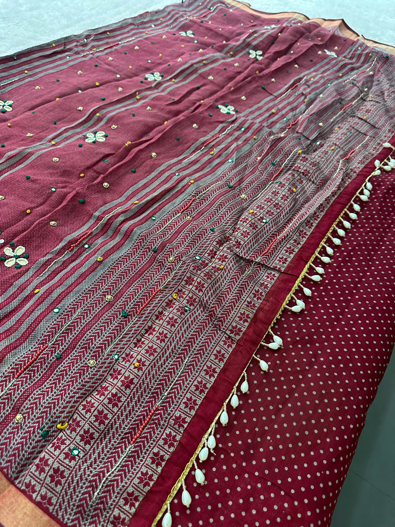 Premium Designer Chanderi Mul Fabric With Designer Border and Weaving Pallu with Tassels❤️❤️-JU3