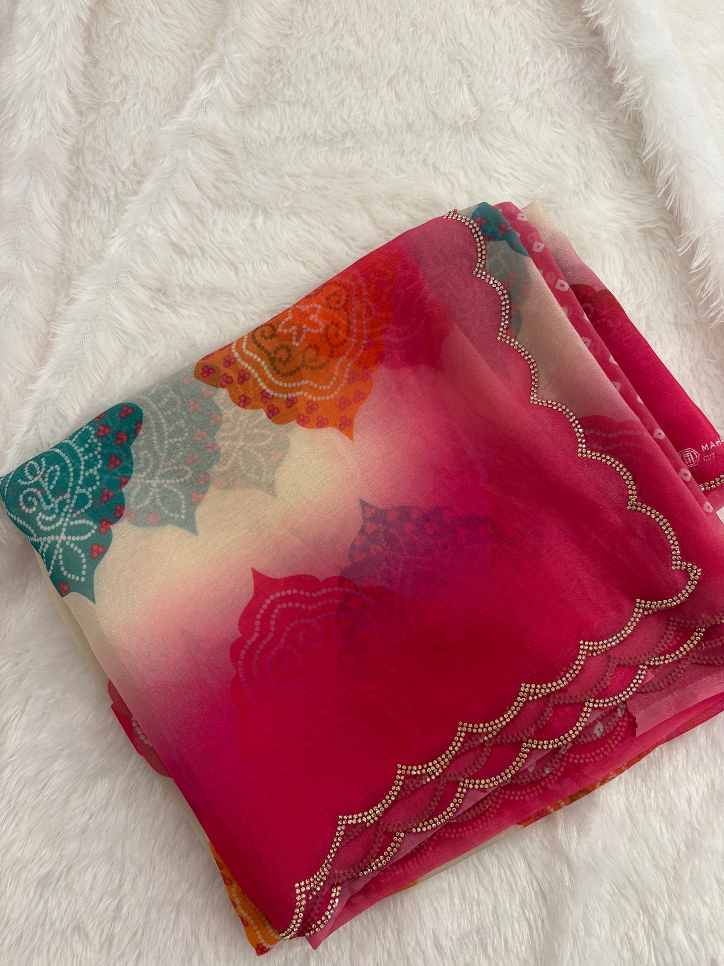 Off White Bandini Pastel Organza Designer Saree