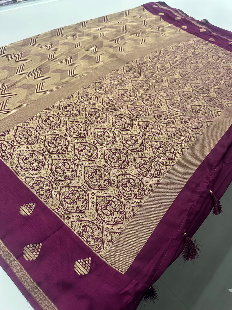 Rich Fancy Georgette Viscose Saree in Pastels and a Dark Shade♥️ Comes with Brocade buttas and butti self blouse ♥️-JU25