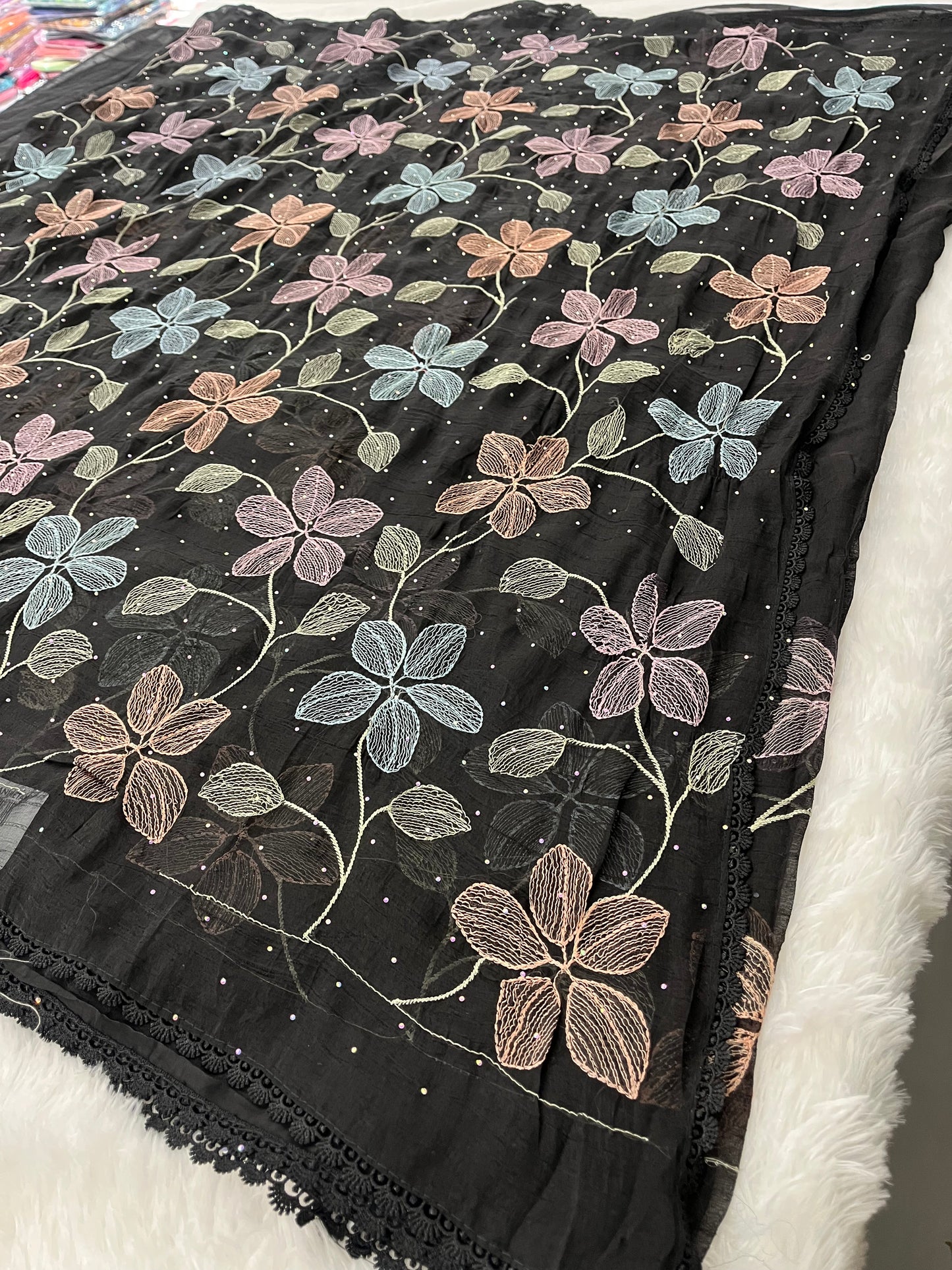 Black Floral Soft Organza Saree-F4